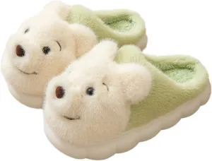ELONEL Women's Cute Animal Bear Slippers Soft and Comfortable Men's Plush Home Slippers Warm Winter Indoor Slippers