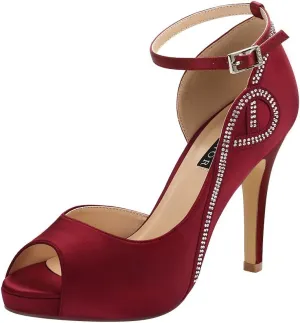 ERIJUNOR Women Peep Toe Side Open Rhinestones Comfortable Platform Satin Bridal Wedding Party Shoes
