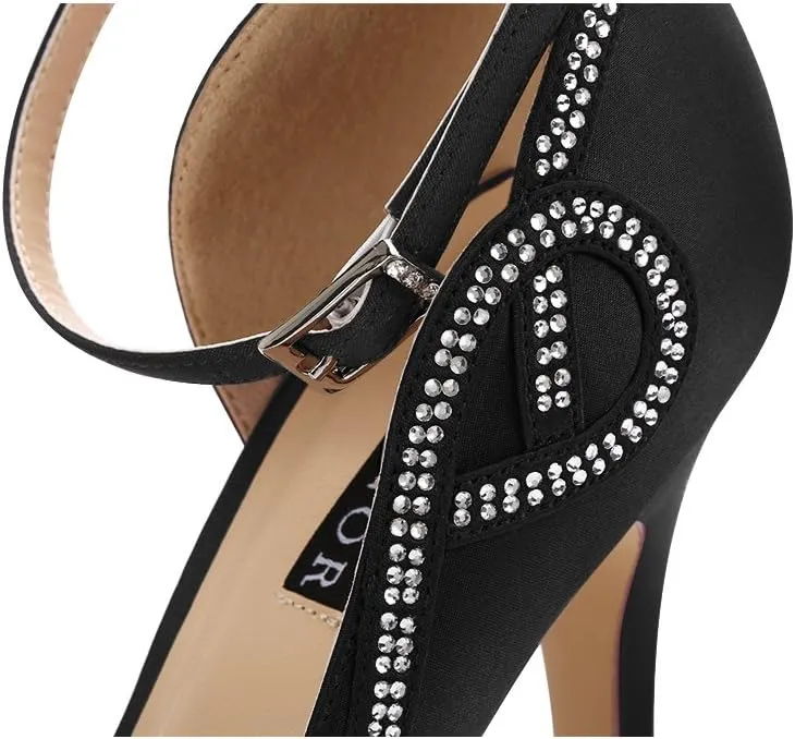 ERIJUNOR Women Peep Toe Side Open Rhinestones Comfortable Platform Satin Bridal Wedding Party Shoes