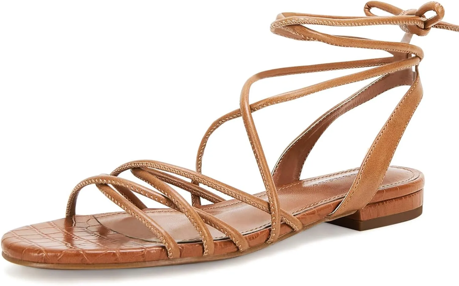 Ermonn Women's Lace-up Flat Sandals Strappy Open Toe Slingback CrissCross Casual Summer Slides