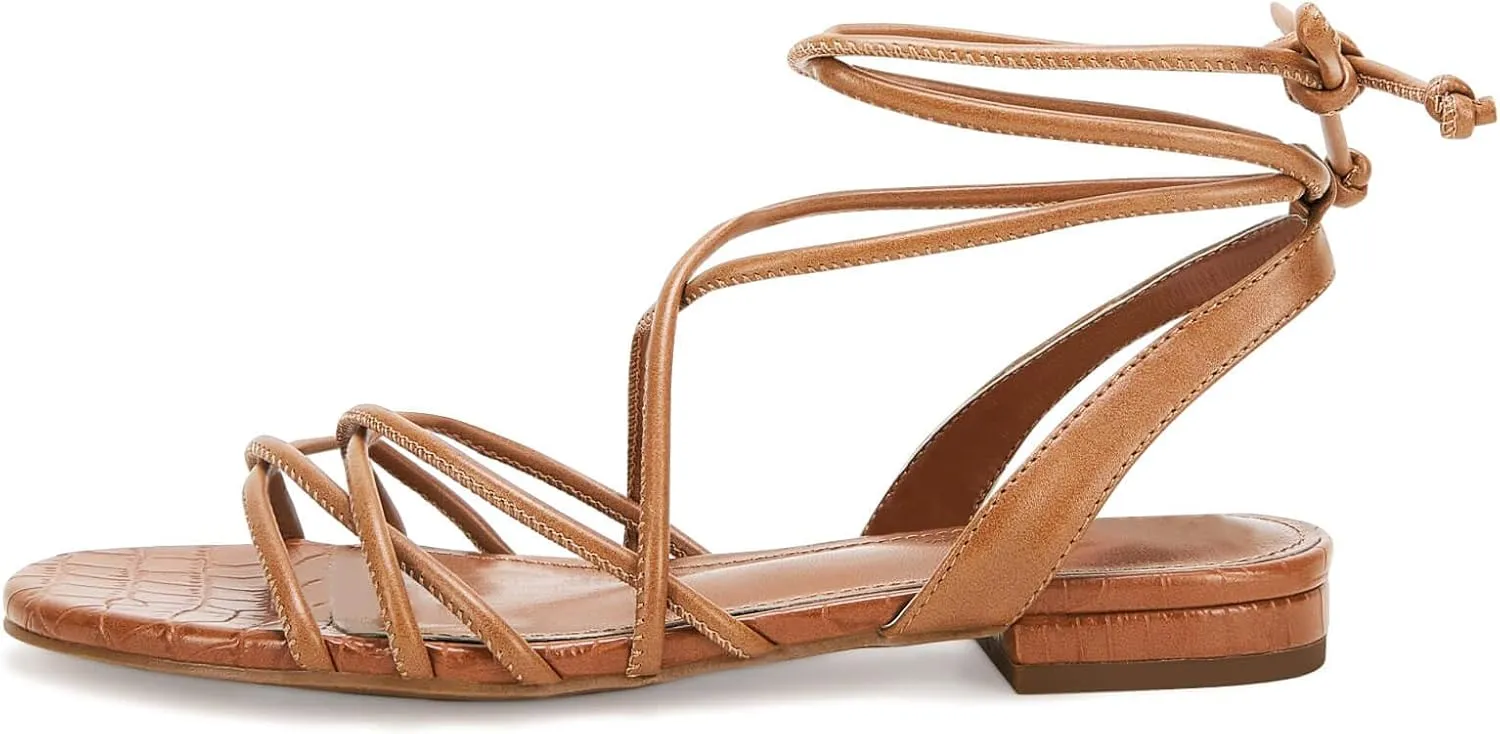 Ermonn Women's Lace-up Flat Sandals Strappy Open Toe Slingback CrissCross Casual Summer Slides