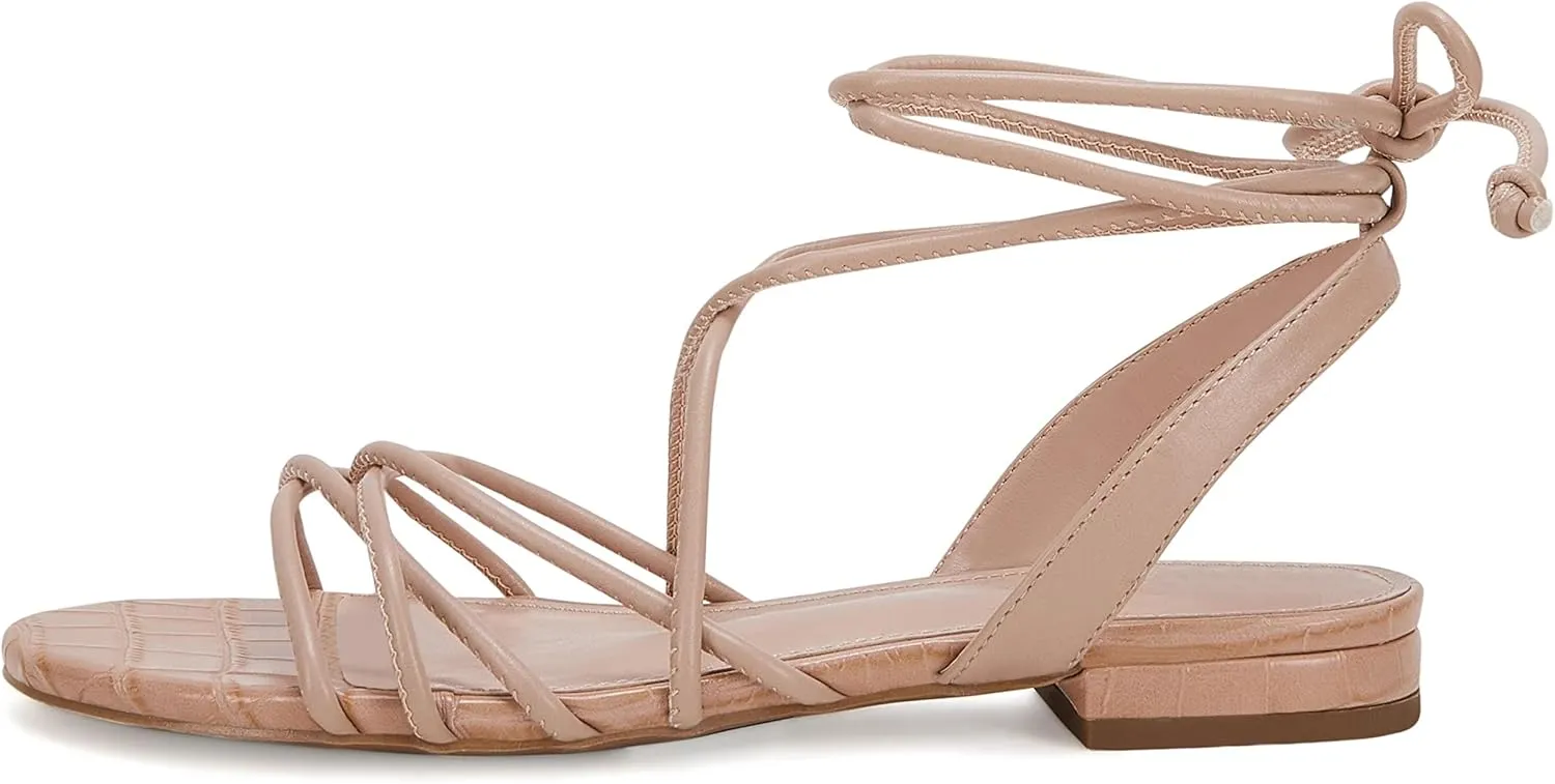 Ermonn Women's Lace-up Flat Sandals Strappy Open Toe Slingback CrissCross Casual Summer Slides