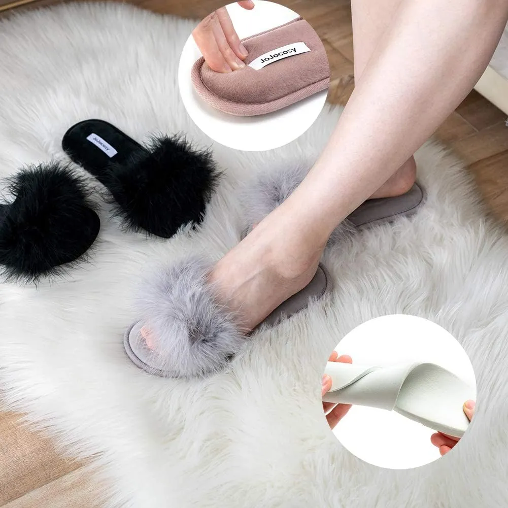 Extreme Plush Lady’s Sexy Slip-on Comfortable Slippers Women’s Fluffy Indoor Open-toe Scuff