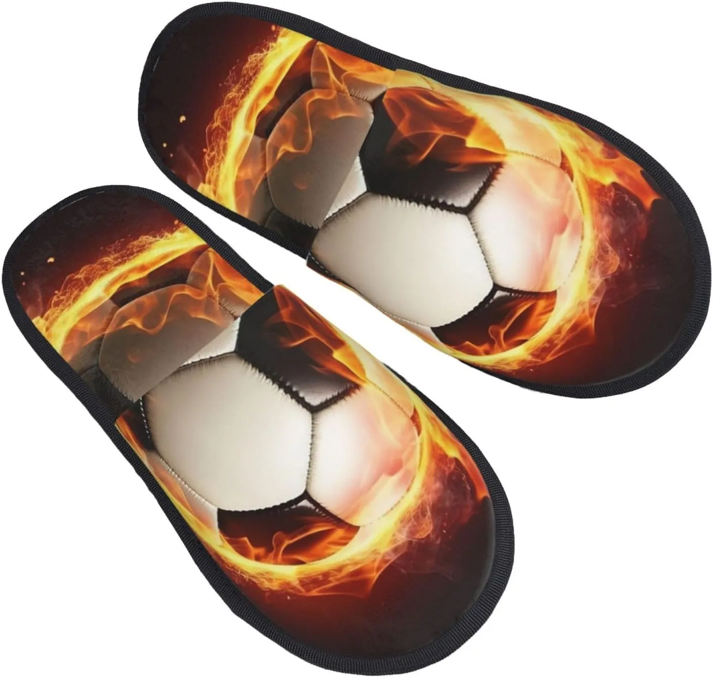 Fire Soccer Ball Women's Fuzzy Slippers Slip-on Slipper Soft Comfy Bedroom Slippers Non-slip House Shoes Medium