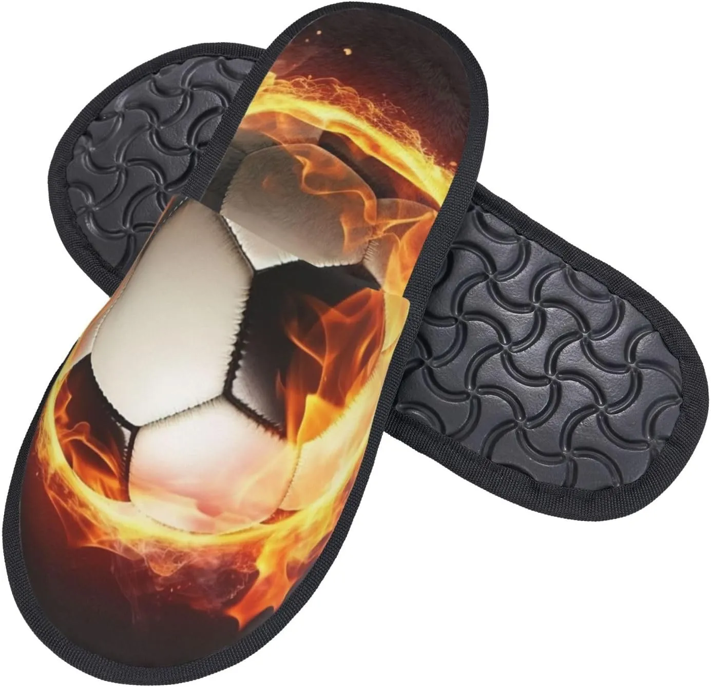 Fire Soccer Ball Women's Fuzzy Slippers Slip-on Slipper Soft Comfy Bedroom Slippers Non-slip House Shoes