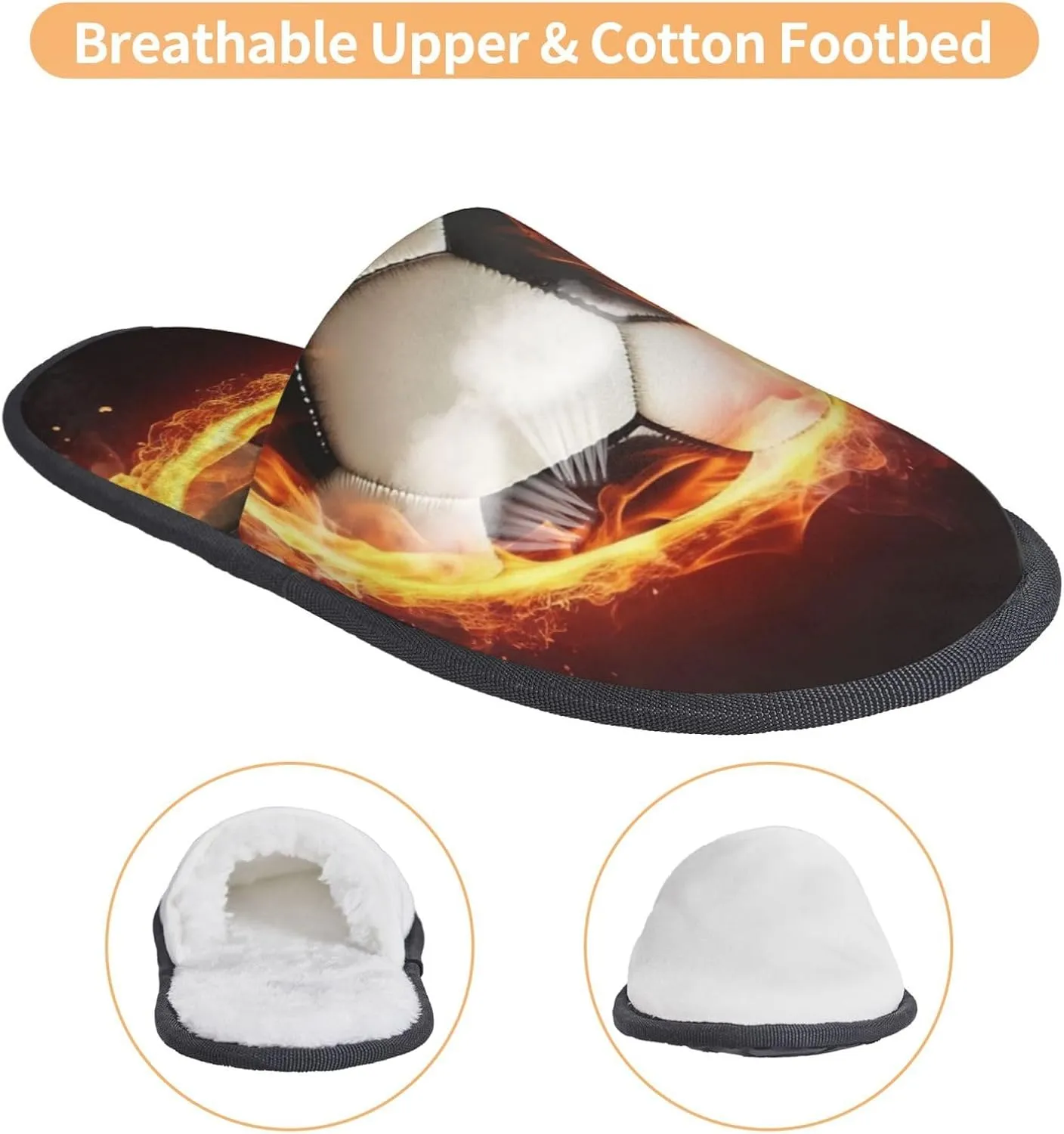 Fire Soccer Ball Women's Fuzzy Slippers Slip-on Slipper Soft Comfy Bedroom Slippers Non-slip House Shoes