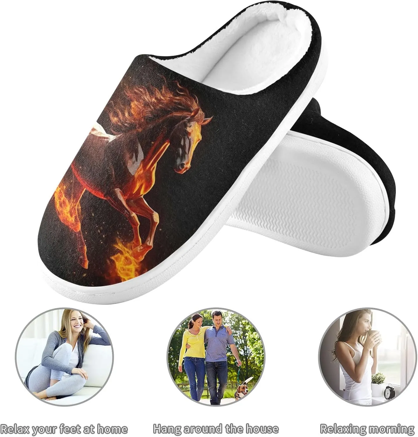 Fire Water Flame Dragon Animal Slippers for Women Men Indoor Slippers Memory Foam Fuzzy Slippers House Shoes for Indoor Outdoor Size 6/7
