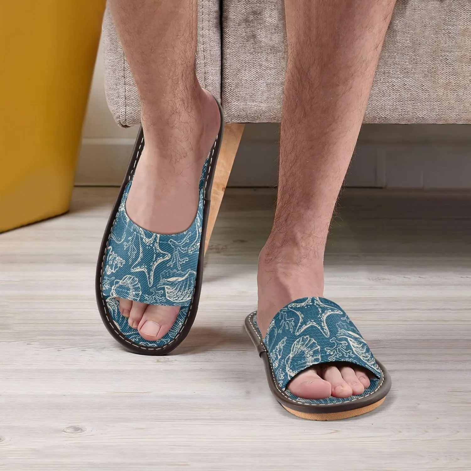 Fisyme Slippers for Women Men Slip-On Open Toe Indoor Outdoor House Shoes Home Slipper