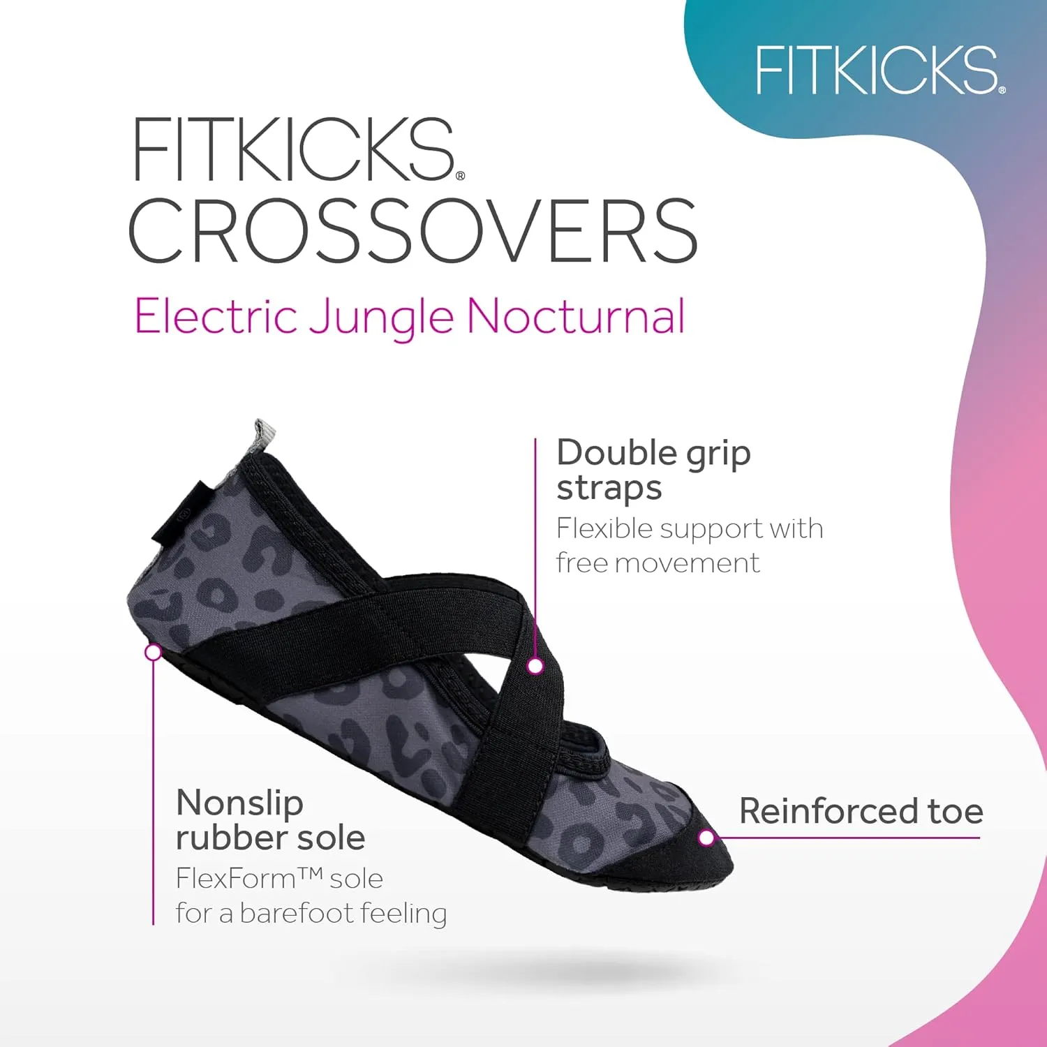 FITKICKS Crossovers Electric Jungle Collection Active Lifestyle Footwear Double Grip Straps Reinforced Toe Flexible Range of Motion Comfort Fit