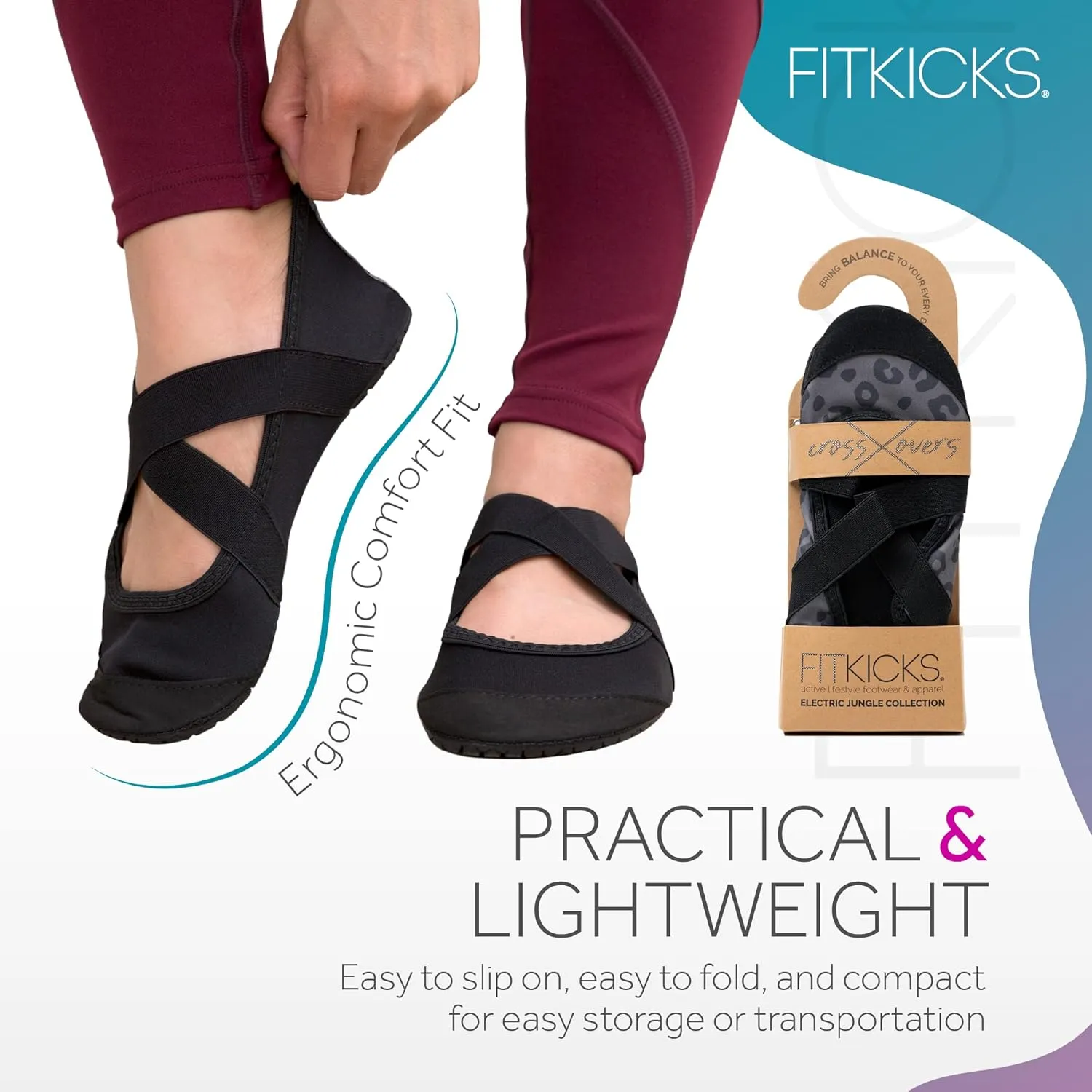 FITKICKS Crossovers Electric Jungle Collection Active Lifestyle Footwear Double Grip Straps Reinforced Toe Flexible Range of Motion Comfort Fit