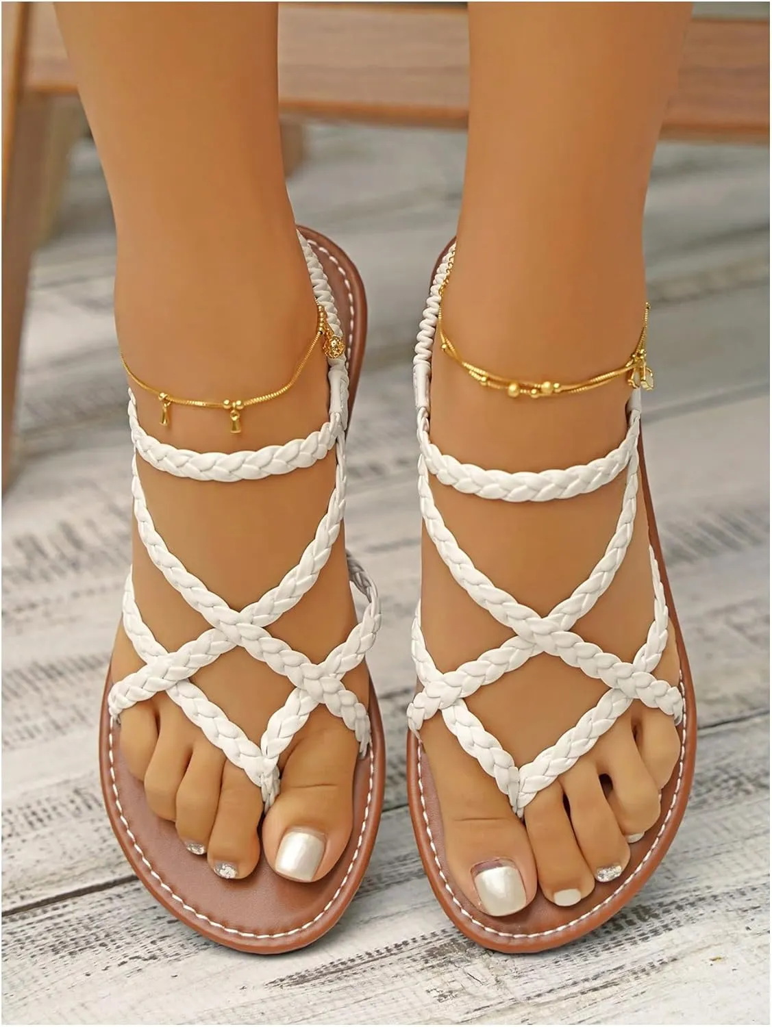 Floerns Women's Strappy Braided Sandals Open Toe Bohemian Beach Flat Sandals