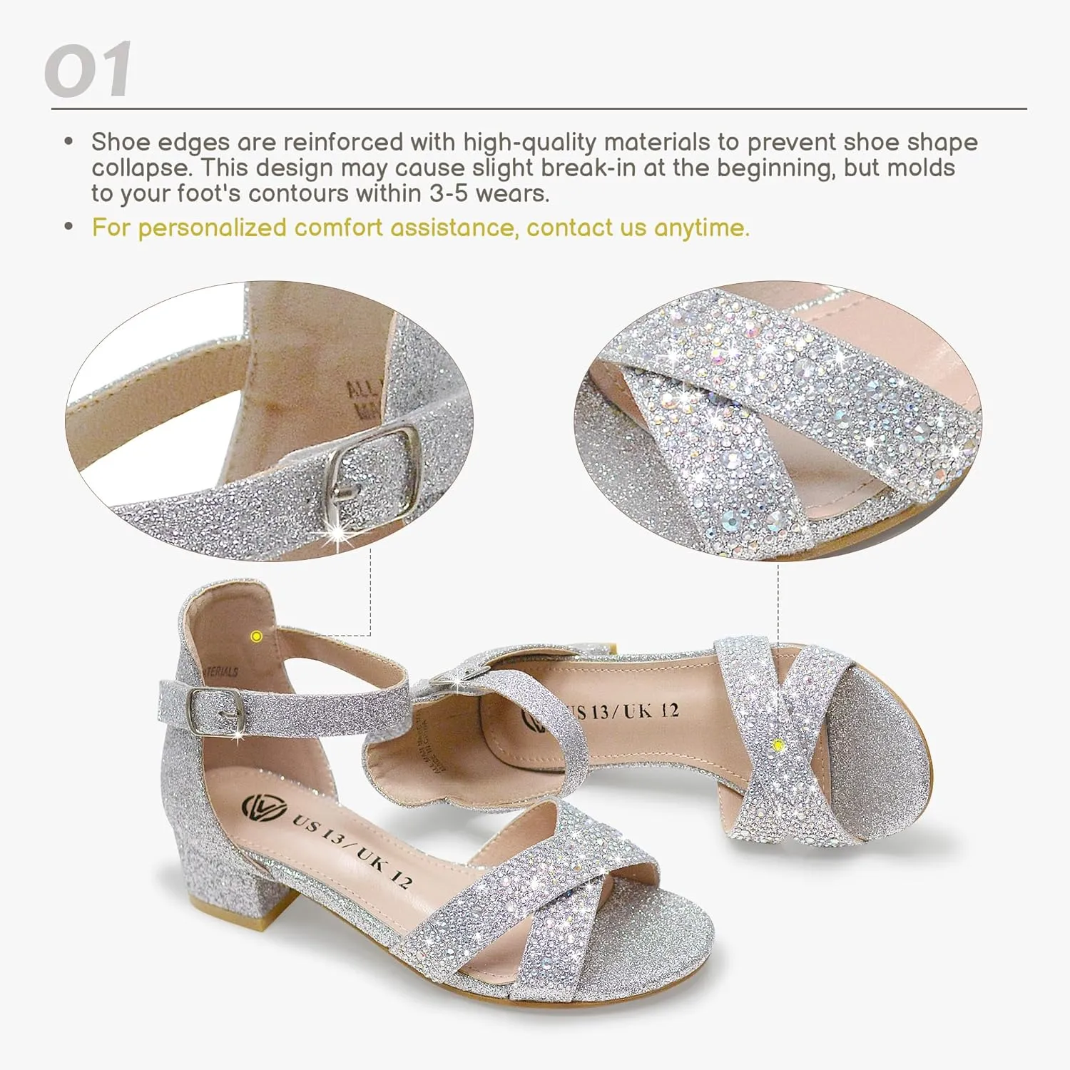 FLYFUPPY Girls Sandals Low Heel Sandals for Girls Open Toe Ankle Strap Wedding Party Shoes