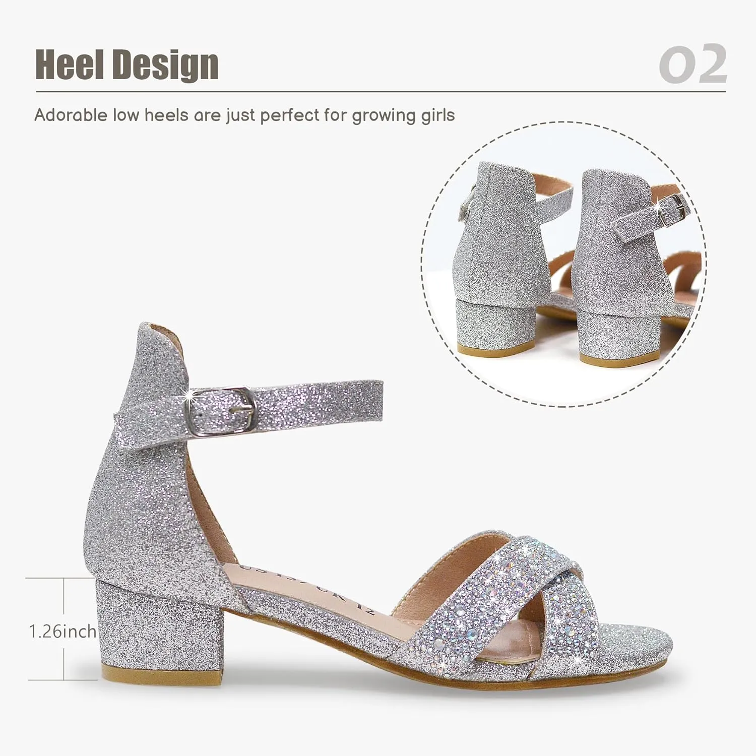 FLYFUPPY Girls Sandals Low Heel Sandals for Girls Open Toe Ankle Strap Wedding Party Shoes