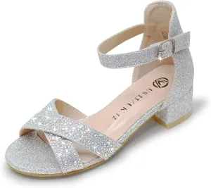 FLYFUPPY Girls Sandals Low Heel Sandals for Girls Open Toe Ankle Strap Wedding Party Shoes
