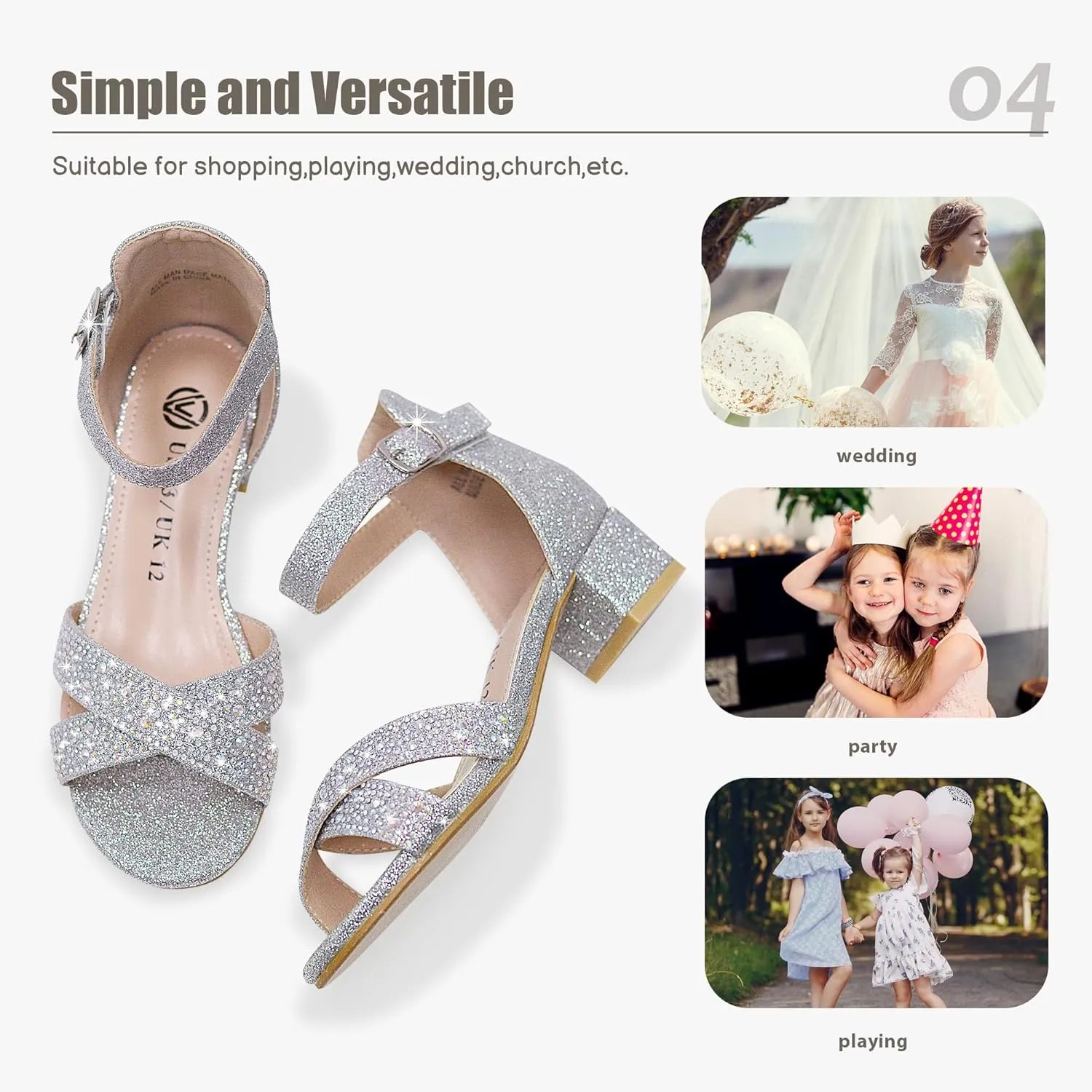 FLYFUPPY Girls Sandals Low Heel Sandals for Girls Open Toe Ankle Strap Wedding Party Shoes