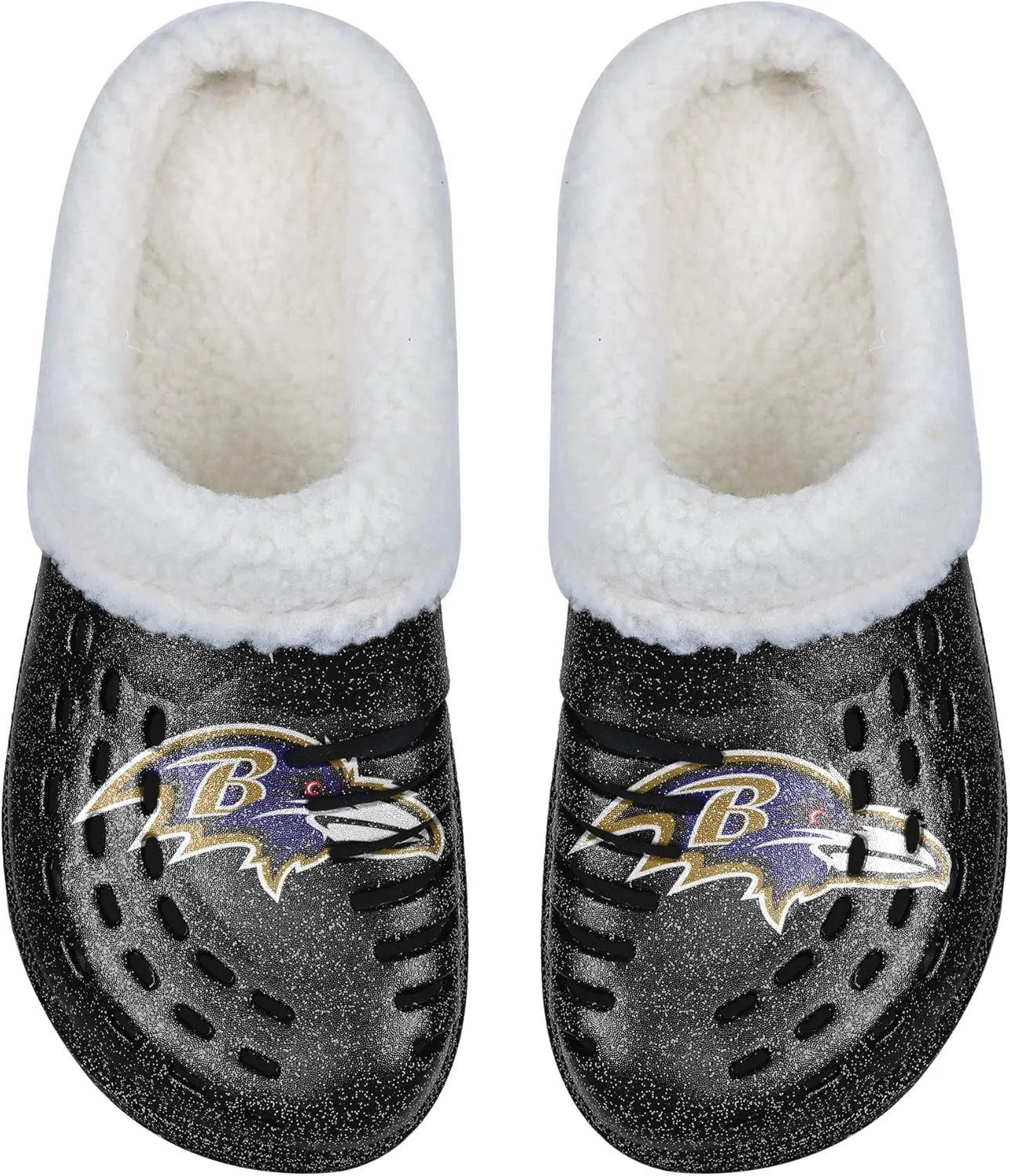 FOCO Women's NFL Team Logo Sherpa Lined Glitter Shoes Slipper Clogs