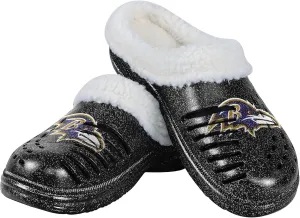 FOCO Women's NFL Team Logo Sherpa Lined Glitter Shoes Slipper Clogs