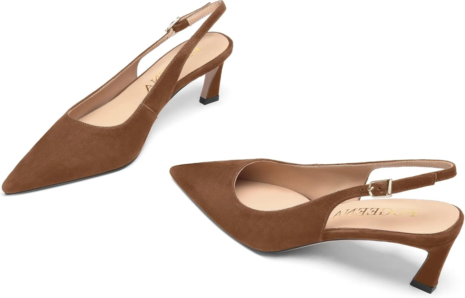 FOGEENA Womens Ankle Strap Night Club Pointed Toe Buckle Cute Suede Kitten Leather Low Heel Pumps Shoes 2 Inch