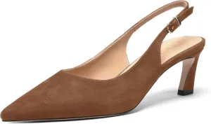 FOGEENA Womens Ankle Strap Night Club Pointed Toe Buckle Cute Suede Kitten Leather Low Heel Pumps Shoes 2 Inch