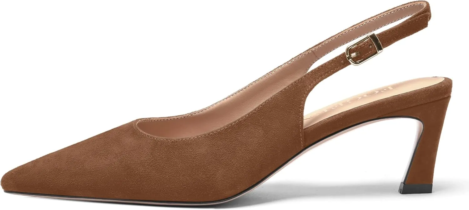 FOGEENA Womens Ankle Strap Night Club Pointed Toe Buckle Cute Suede Kitten Leather Low Heel Pumps Shoes 2 Inch