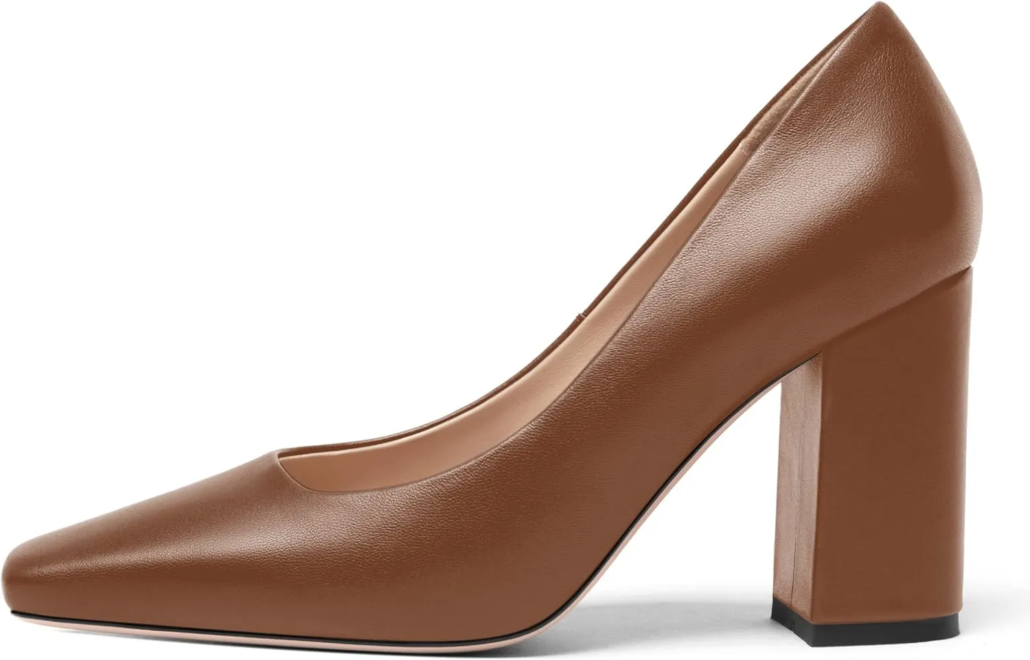 FOGEENA Womens Casual Square Toe Business Slip On Matte Leather Block High Heel Pumps Shoes 3.34 Inch