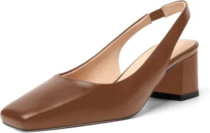 FOGEENA Womens Matte Square Toe Sexy Bridal Slip On Solid Chunky Leather Low Heel Pumps Shoes 2 Inch