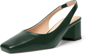 FOGEENA Womens Matte Square Toe Sexy Bridal Slip On Solid Chunky Leather Low Heel Pumps Shoes 2 Inch