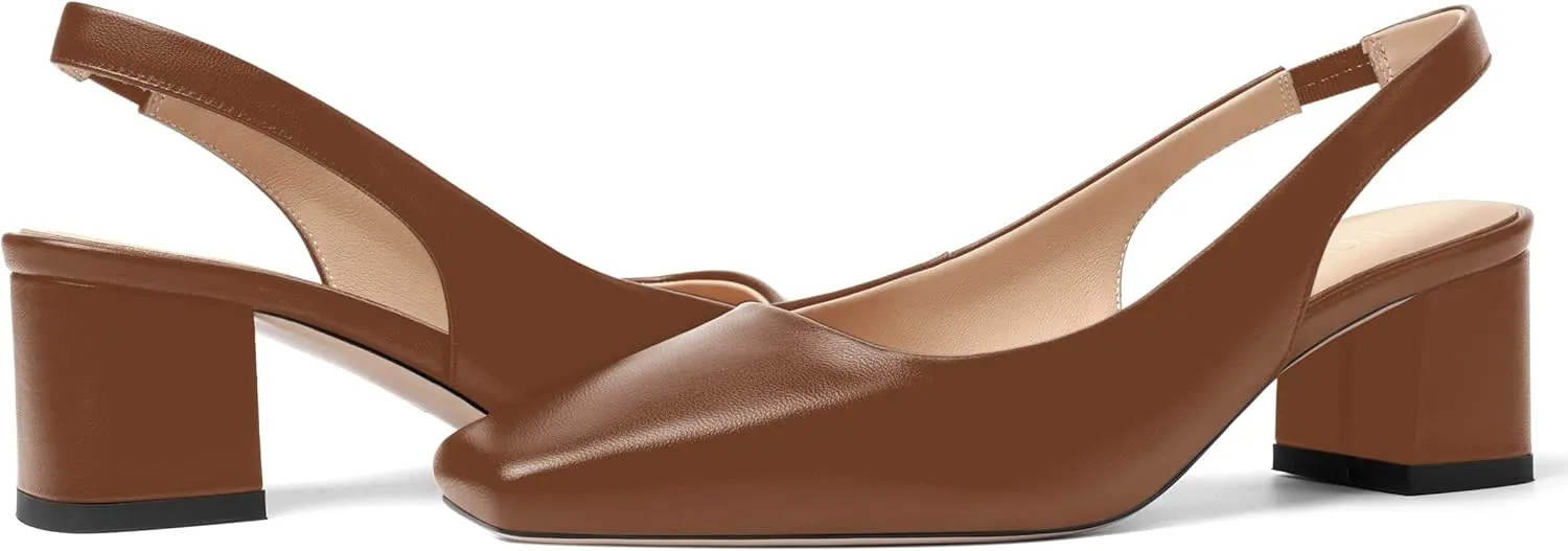 FOGEENA Womens Matte Square Toe Sexy Bridal Slip On Solid Chunky Leather Low Heel Pumps Shoes 2 Inch