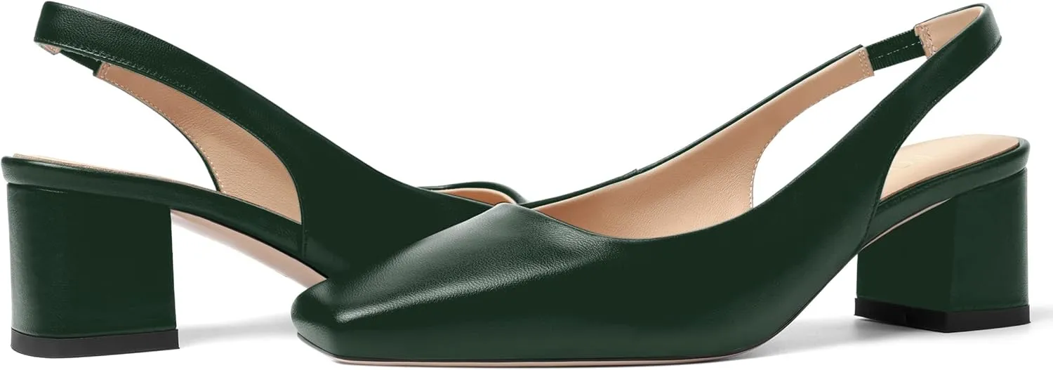 FOGEENA Womens Matte Square Toe Sexy Bridal Slip On Solid Chunky Leather Low Heel Pumps Shoes 2 Inch