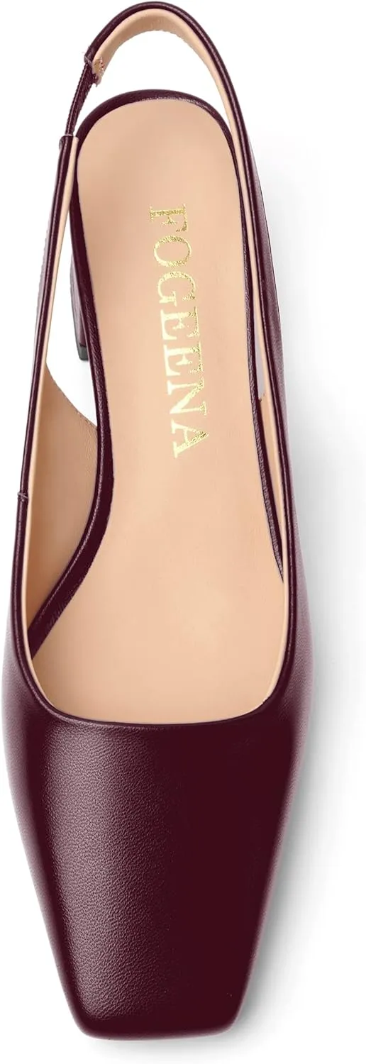 FOGEENA Womens Matte Square Toe Sexy Bridal Slip On Solid Chunky Leather Low Heel Pumps Shoes 2 Inch