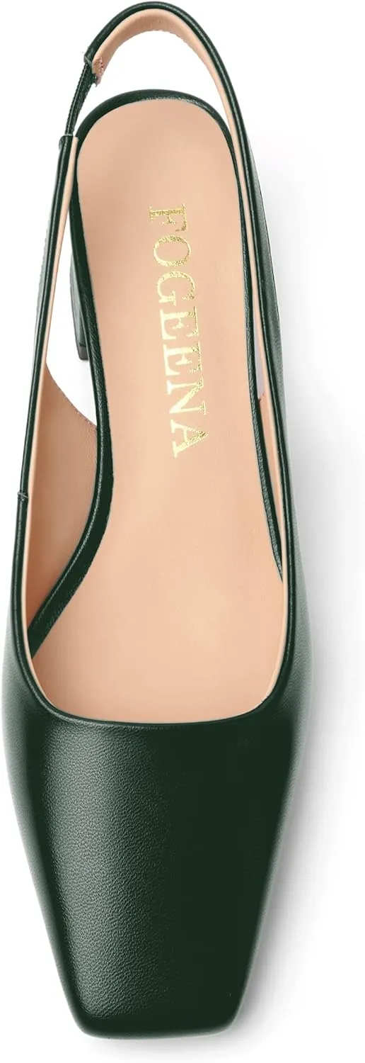 FOGEENA Womens Matte Square Toe Sexy Bridal Slip On Solid Chunky Leather Low Heel Pumps Shoes 2 Inch