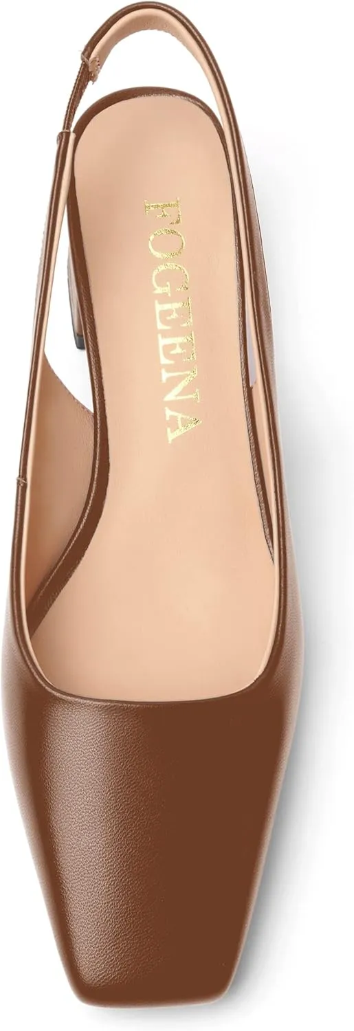 FOGEENA Womens Matte Square Toe Sexy Bridal Slip On Solid Chunky Leather Low Heel Pumps Shoes 2 Inch
