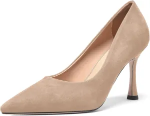 FOGEENA Womens Party Slip On Solid Pointed Toe Suede Fashion Stiletto High Heel Pumps Shoes 3.14 Inch
