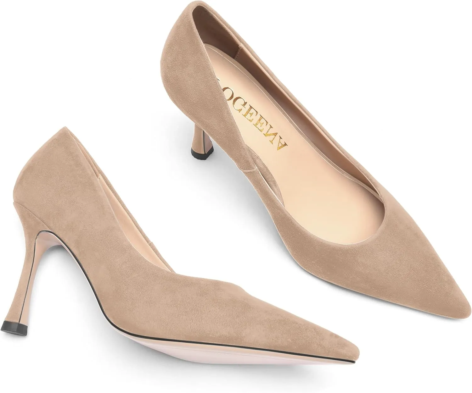 FOGEENA Womens Party Slip On Solid Pointed Toe Suede Fashion Stiletto High Heel Pumps Shoes 3.14 Inch