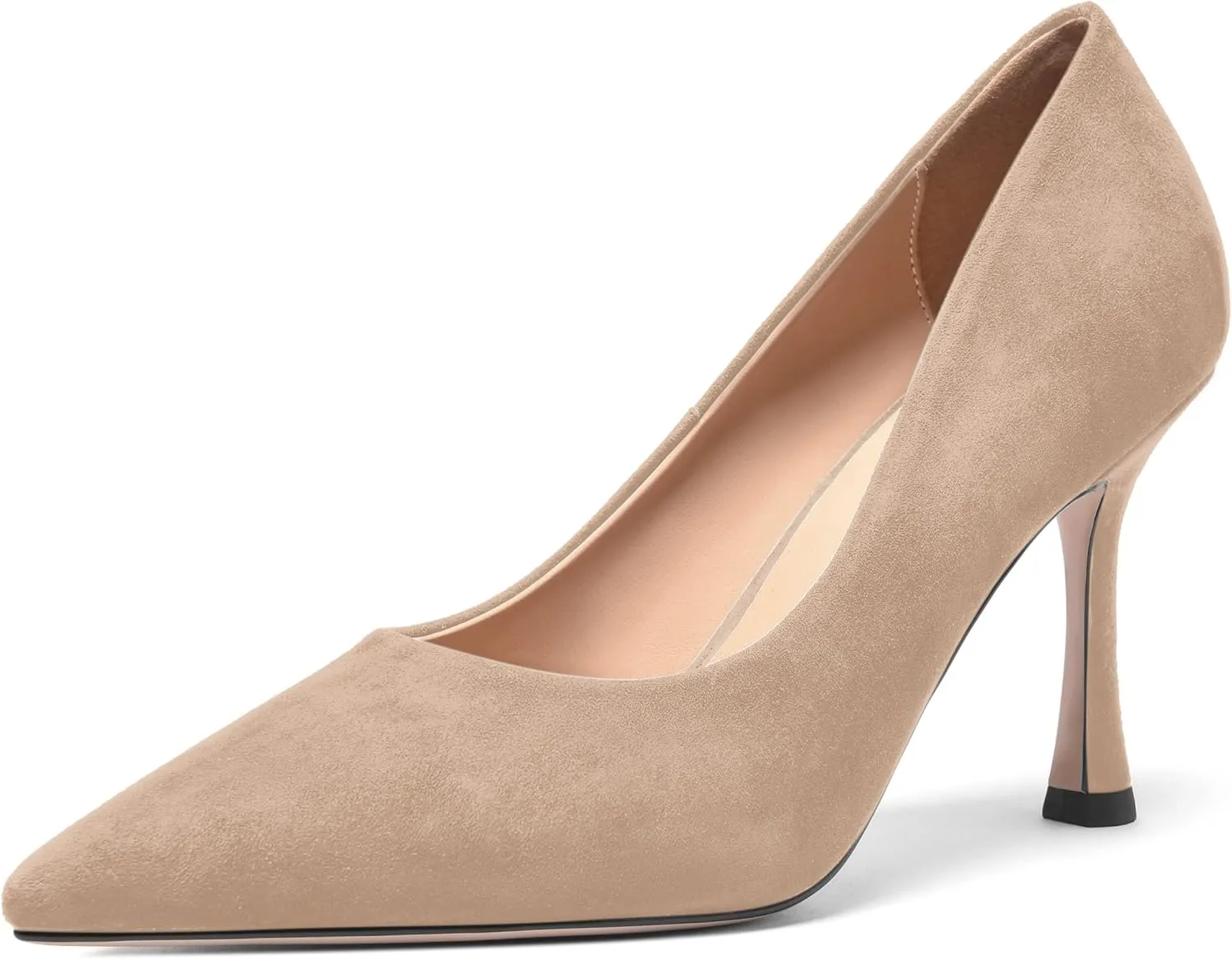 FOGEENA Womens Party Slip On Solid Pointed Toe Suede Fashion Stiletto High Heel Pumps Shoes 3.14 Inch