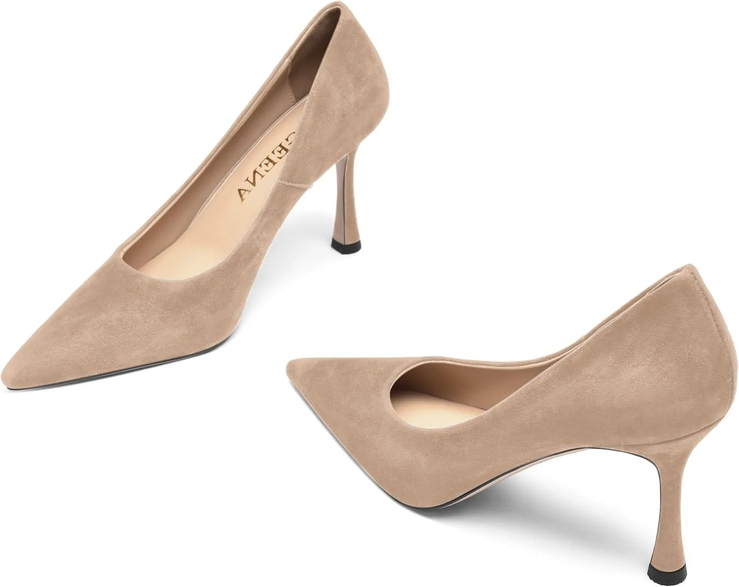 FOGEENA Womens Party Slip On Solid Pointed Toe Suede Fashion Stiletto High Heel Pumps Shoes 3.14 Inch