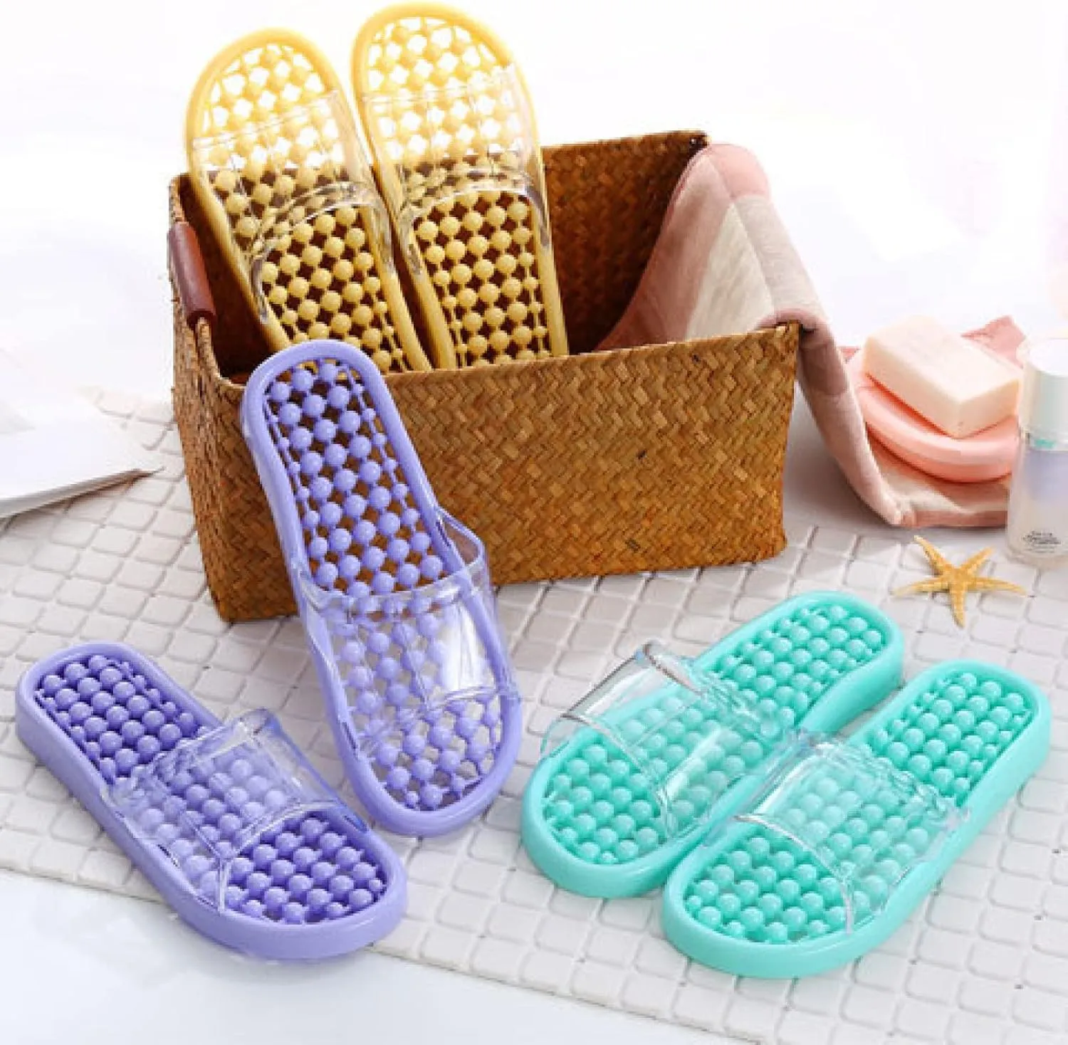 Foot Massage Relax Shoes,Summer Bathroom Slippers, Non-Slip Massage Slippers,Orange,40-42,Reflexology Acupressure Foot Massager
