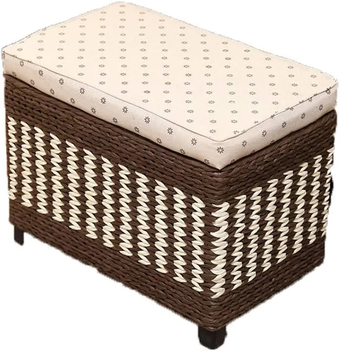 Footstool, Ottoman Footstool Storage Boxes Ottoman Adults Foot Stool Rest Weave Footstools Pouffes Multifunction Stools Chair for Living Room Bedroom(60 * 30 * 40cm Coffee)