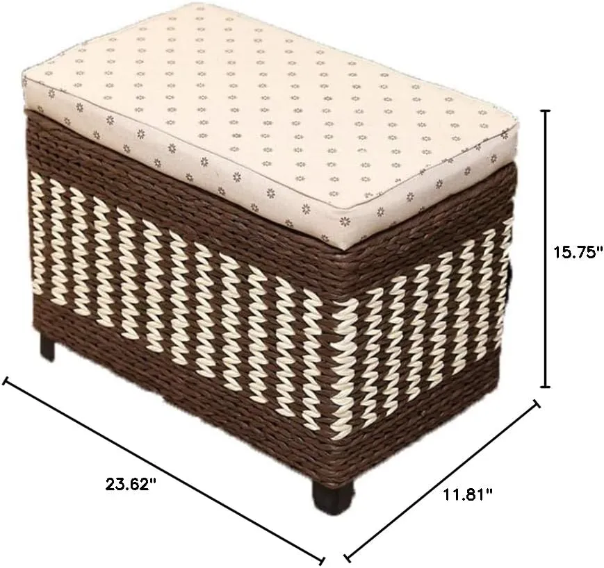 Footstool, Ottoman Footstool Storage Boxes Ottoman Adults Foot Stool Rest Weave Footstools Pouffes Multifunction Stools Chair for Living Room Bedroom(60 * 30 * 40cm Coffee)