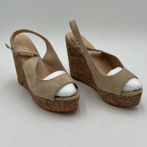 FOWT Apricot Peep Toe Slingback Platform Wedge High Heel Buckle Open Toe Sandals