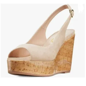 FOWT Apricot Peep Toe Slingback Platform Wedge High Heel Buckle Open Toe Sandals