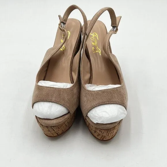 FOWT Apricot Peep Toe Slingback Platform Wedge Sandals High Heel Buckle Shoes