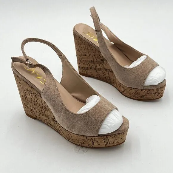 FOWT Apricot Peep Toe Slingback Platform Wedge Sandals High Heel Buckle Shoes