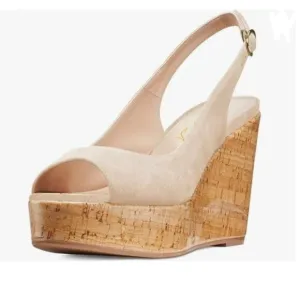 FOWT Apricot Peep Toe Slingback Platform Wedge Sandals High Heel Buckle Shoes