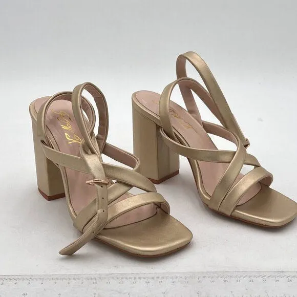 FOWT Gold Sexy Open Square Toe Ankle Strap Chunky High Heel Cross Strappy Sandal