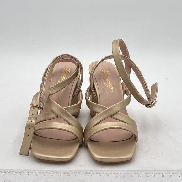 FOWT Gold Sexy Open Square Toe Ankle Strap Chunky High Heel Cross Strappy Sandal