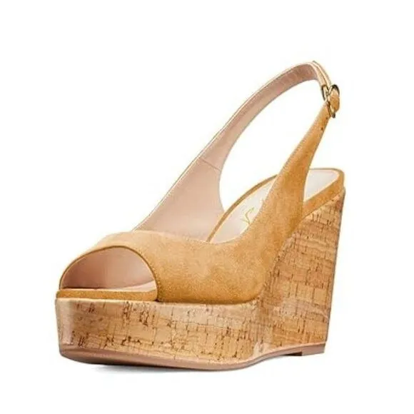 FOWT Women Peep Toe Slingback Platform Wedge Sandals High Heel Buckle Open Toe