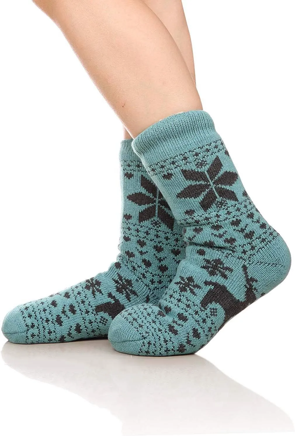 FRALOSHA Fuzzy Warm Slipper Socks Women Winter floor Socks Super Soft lined with Grippers reading Socks Cozy Sleeping Reindeer Socks