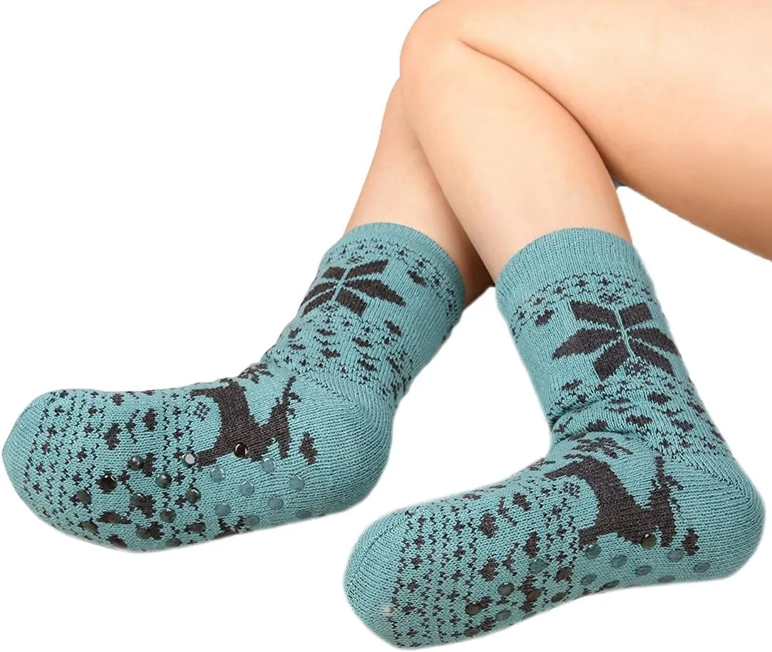 FRALOSHA Fuzzy Warm Slipper Socks Women Winter floor Socks Super Soft lined with Grippers reading Socks Cozy Sleeping Reindeer Socks