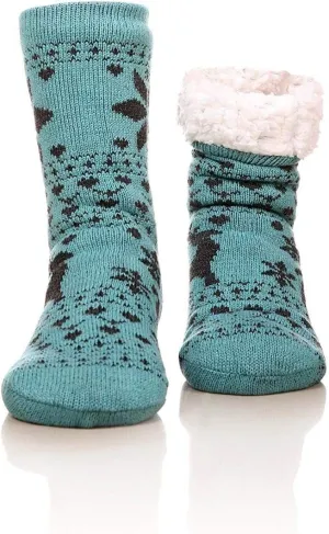 FRALOSHA Fuzzy Warm Slipper Socks Women Winter floor Socks Super Soft lined with Grippers reading Socks Cozy Sleeping Reindeer Socks